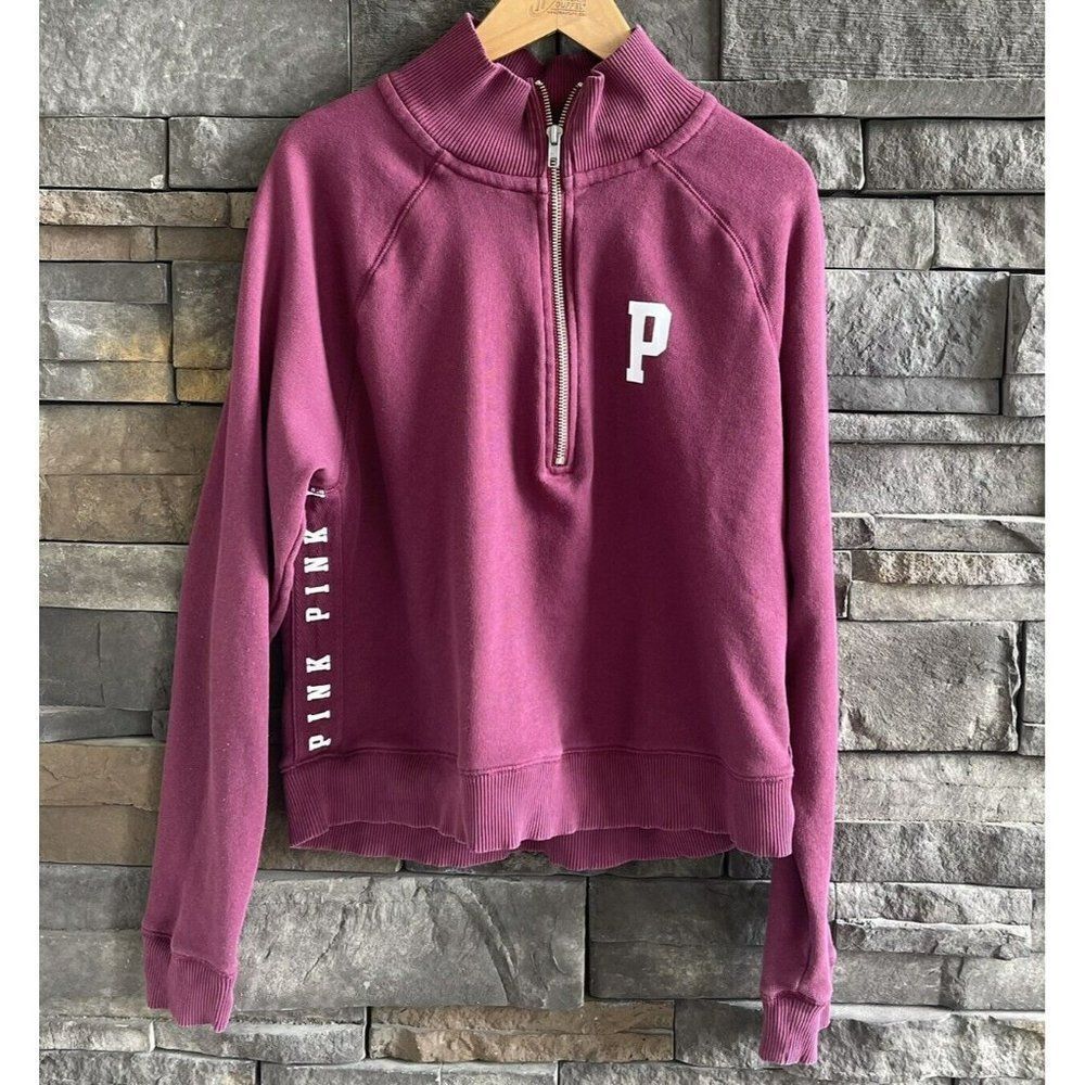 Victoria's Secret Pink‎ 1/4 Zip Hooded Mock Neck Pullover Sweatshirt Burgundy XS